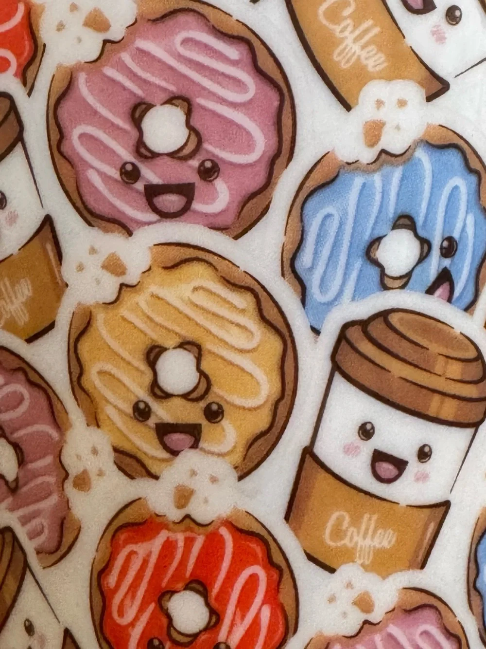 Cute Donut & Coffee Pattern Ceramic Handleless 14 oz set of 2 Coffee Mugs